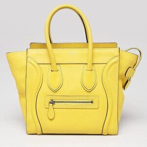 Celine Yellow Pebbled Leather Micro Luggage Tote Bag